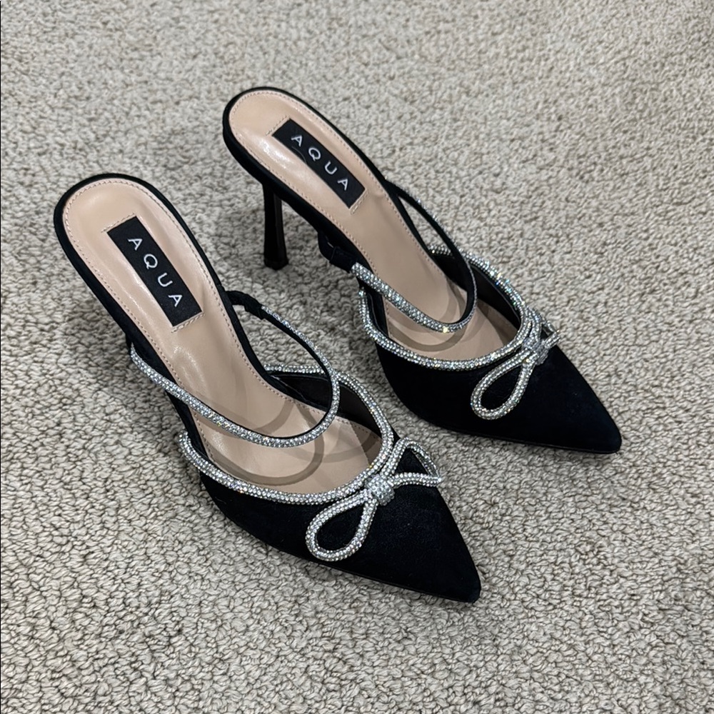 Aqua Black and Silver Heels